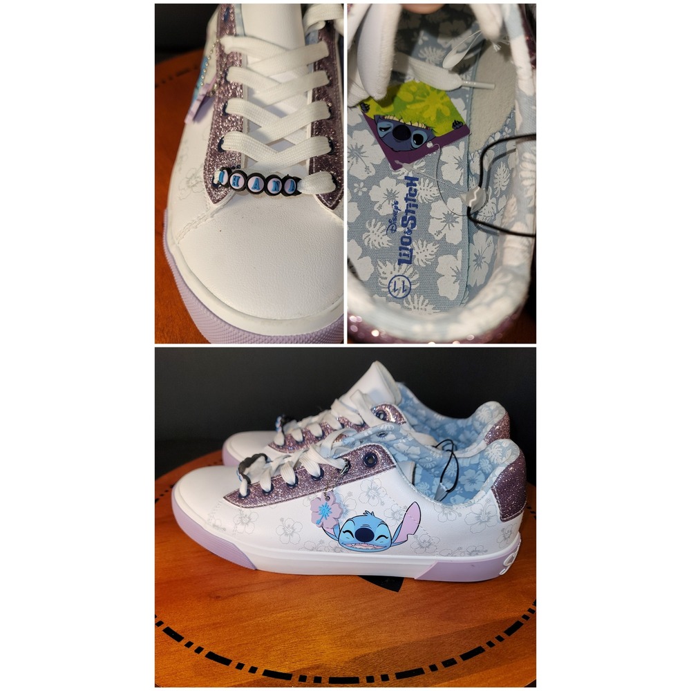 Disney Ground Up Lilo & Stitch Womens White Purple Glitter Ohana Sneakers Sz 11